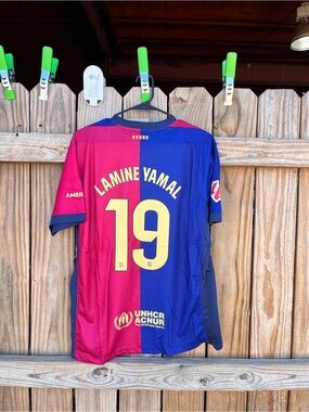 Lamine Yamal #19 Half Red Half Blue Soccer Jersey